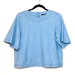J BRAND Wide Sleeve Crew Neck Crop Chambray Top S